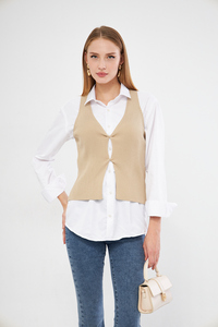 Gilet chemisier tricoté confortable et élégant pour femmes Tissu décontracté à la mode pour le bureau et un usage quotidien - Product Image 2