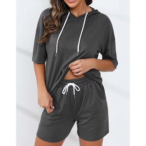 Vestido de verano para mujer OEM Conjuntos de dos piezas Conjuntos cortos con capucha Conjuntos de chándal Conjuntos de manga corta Verano Loungewear Conjuntos de mujer - Product Image 2