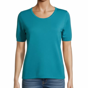 T-shirts pour femmes en tricot léger, col rond, tissu extensible doux, respirant, vêtements décontractés, confortables pour un usage quotidien, hauts tendance, vente en gros - Product Image 2