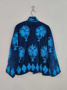 Boho Blue <b>Velvet</b> Suzani <b>Jacket</b> Embroidered Winter Coat, <b>Velvet</b> Suzani Embroidered <b>Jacket</b>: Bohemian Artisanal Coat - Product Image 6