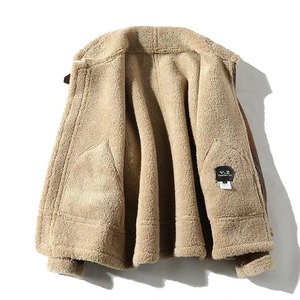 Veste en cuir de laine coupe-vent personnalisée pour hommes vente en gros Style décontracté imperméable respirant fermeture à glissière grande taille hiver - Product Image 3