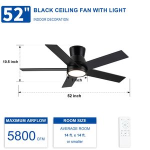 52-Inch Black Low Profile Ceiling Fan with Light Elegant Home Decor brand new - Product Image 1