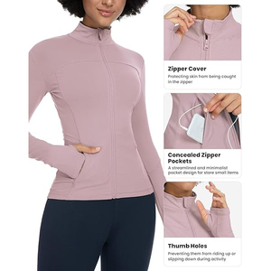 Soft Athletic Top Full Zip <b>Jacket</b> Women Lightweight Stretchy <b>Yoga</b> Wear Training Comfort Nylon Spandex Fabric - Product Image 3