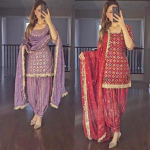 Setelan pakaian pesta bergaya atasan dan <span class=keywords><strong>Salwar</strong></span> dengan Dupatta kontras untuk pesta dan pesta yang dapat dipakai oleh oleh pedagang grosir India
