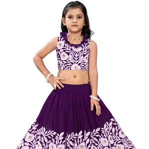 Shoryam - Lehenga Choli Tradicional India para Niñas, Estilo Largo hasta el Suelo, Sin Mangas, con Estampado Floral, Color Morado, para Fiestas y Bodas - Product Image 1