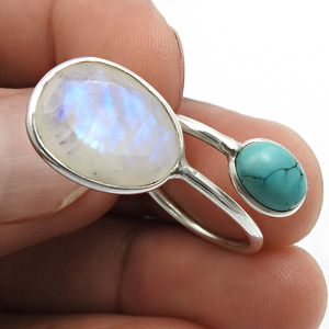 Impresionante diseño 925 plata esterlina Arco Iris Natural piedra lunar turquesa piedra preciosa anillo abierto único proveedores de joyería Bohemia - Product Image 3