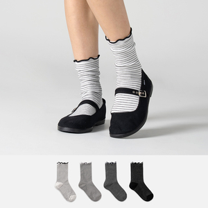 Calcetines de Algodón Transpirables para Mujer, Diseño Holgado con Volantes y Patrón de Rayas, Calcetines Coreanos para Uso Diario - Product Image 1