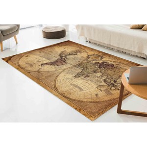 Tapis imprimé avec une carte du monde vintage, doux, grand, antidérapant, marron, tapis en velours - Product Image 5