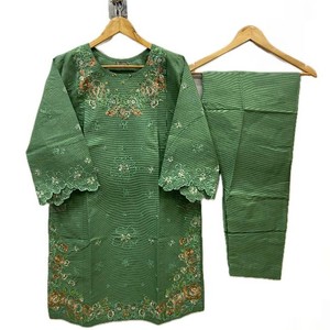 Conjunto de Kurta de algodón bordado para mujer, pantalón con estampado Floral de tela transpirable, ropa paquistaní India confeccionada, traje de 2 piezas - Product Image 4