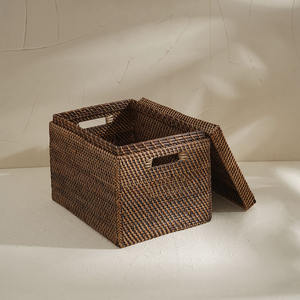 High Quality Custom logo Private Brand Accepted Natural Woven Brown Rattan <b>Boxes</b> <b>Storage</b> Box for Home Office Hotel <b>Decor</b> - Product Image 3