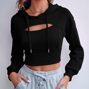 Qualité supérieure couleur personnalisée femmes 100% coton haut court sweats à capuche femmes bas prix haut court sweats à capuche et sweat-shirts - Product Image 2