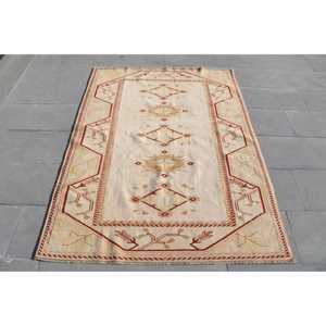 พรมตุรกีวินเทจขนาด 4.2x5.7 ฟุต, พรมตกแต่ง, พรมสีเบจสไตล์ตะวันตกเฉียงใต้ - Product Image 1