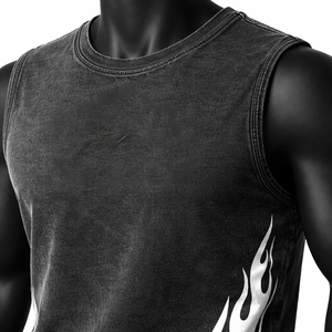 Camiseta sin mangas de algodón para hombre, cuello redondo, estampado de estrellas en llamas, estilo urbano, chaleco sin mangas transpirable - Product Image 6