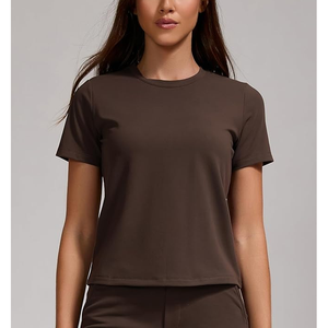 Conjunto de 2 piezas de mezcla de algodón Terry para mujer, camiseta y pantalón informales cómodos y holgados para Primavera/Verano - Product Image 6