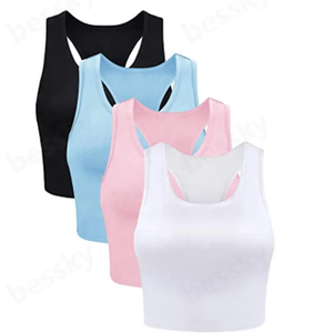 Custom Logo Cotton Ribbed Seamless Women's Workout <b>Crop</b> Tank <b>Tops</b>-Quick Dry Breathable Eco-Friendly - Product Image 4