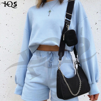 Ensemble deux pièces décontracté pour femme, respirant, personnalisable, motif uni, sweat-shirt à manches longues, short au-dessus du genou, tissu tricoté