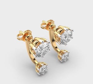 Double Round Lab Grown Diamond <b>Ear</b> <b>Climber</b> Stud Earrings 9K White / Rose / Yellow Gold - Product Image 2