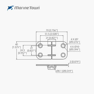 Charnière pliante en acier inoxydable estampé Marine Town 40x70mm, à rotation vers le bas, pour remplacement/réparation - Product Image 2