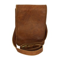Tas Selempang Kulit Asli Pria New Era Vintage dengan Ritsleting, Tali Selempang yang Dapat Disesuaikan, Desain Crossbody - Tas Portabel 7 Inci