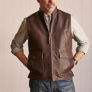 Mens Brown Textured Woolen Breathable Winter Utility Vest Zip up Outdoor <b>Waistcoat</b> Lined Work Jacket - Product Image 1
