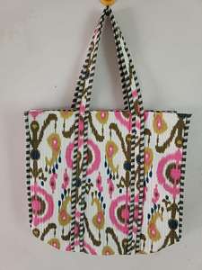 Sac fourre-tout pour femme de grande taille en coton matelassé de couleur unie de haute qualité, fait à la main, avec fermeture à glissière, sac de shopping artisanal - Product Image 3