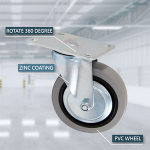 Roues industrielles pivotantes sans chambre à air en PVC de 100 mm avec cadre en acier, capacité de charge moyenne pour chariots et armoires - Product Image 3