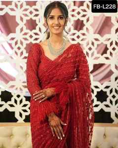 Sari indien de style Bollywood magnifique en tulle avec un chemisier orné de fils de séquence arc-en-ciel laiteux fantaisie pour les occasions de fête - Product Image 3