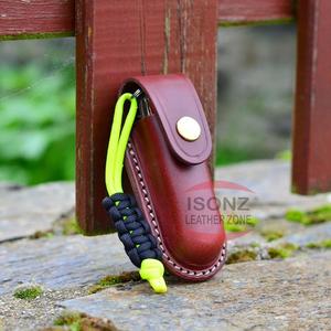 Cuchillo de bolsillo de acero de Damasco hecho a mano con mango de madera de hierro, cuchillo de supervivencia plegable para acampar con Funda de cuero - Product Image 1