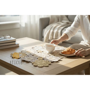 Handmade 26x35 Inch Cotton Crochet Flower Patch Placemat Woven <b>Decorative</b> <b>Table</b> Mat for Home - Product Image 4