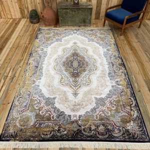 Alfombra Turca Vintage de 6.4x9.9 pies (195x303 cm), Alfombra de Lana Azul con Diseño Floral - Product Image 1