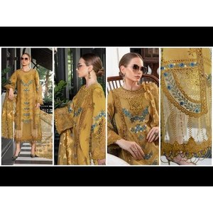 Tela de Chifón de Lujo para Vestidos Formales, Diseño Maria B. Eid Edition-EL-23-06-Mustard, Estilo Formal para la Temporada de Verano-TC-604 - Product Image 2