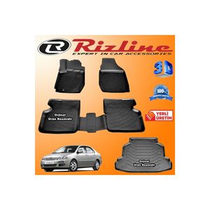 Alfombrillas 3D y protector de maletero para Toyota Corolla Sedán 2001-2006, color negro, talla única, fabricadas en Turquía. - Product Image 1