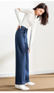 Vintage High Street Wash Blue Baggy Denim Pantalones Straight Side Striped Cargo Pantalones Botón Decoración Bordado Hip Invierno - Product Image 6