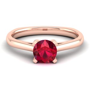 Anillo Solitario de Plata de Ley 925 de Alta Calidad REYES, Chapado en Oro Rosa de 14K, con Gema de Rubí de Corte Brillante Redondo de 0.75 Quilates - Product Image 1