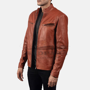 Veste d'hiver chaude en cuir véritable pour hommes Moto Bomber Style Canvas Tissu Stand Front Custom OEM Factory Direct Supply - Product Image 1