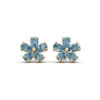 Anting-anting berlian buatan laboratorium warna biru es dingin, 1 karat, kejernihan VS, 10 berlian, emas padat 14K, pesona bunga bernuansa dingin