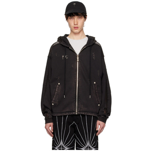 Personnalisé Vintage Fading Distressing Fermeture à glissière Épaules tombantes avec capuche en maille pour hommes - Product Image 5