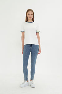 Chemisier d'été en tricot à manches courtes et col rond pour femmes, confortable et élégant, respirant, rayé, haute qualité, service OEM - Product Image 6