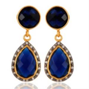 มาใหม่ Hydro พลอยแซฟไฟร์925เงินสเตอร์ลิงรอบและลูกแพร์รูปร่างต่างหู - Product Image 1