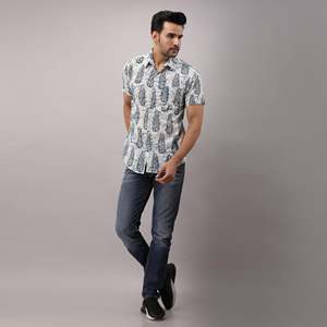 DarkBlue Men's Casual Printed Cotton <b>Shirt</b> Breathable Cool XL Size Long Sleeves Digital Printing Poplin Woven Fabric ODM Supply - Product Image 1