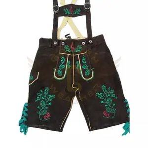 Pantalones cortos y pantalones Lederhosen de cuero bávaro de alta calidad para hombres y mujeres Ropa de festival de cintura media Marca dorada - Product Image 1