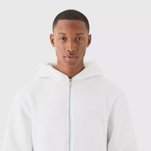 100% qualité coton Polyester hommes fermeture éclair sweats à capuche personnalisé hiver polaire avec col à capuche solide motif thermique - Product Image 2