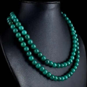 Collier de perles de qualité AAA+ à 2 brins de forme ronde en émeraude verte 620,00 carats Bijoux Cus-Jew45 - Product Image 1