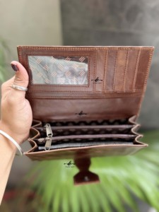 Portefeuille en cuir de vachette véritable de style occidental blocage RFID sac à main de grande capacité portefeuilles personnalisés sac à main pochette d'argent multi-cartes - Product Image 6