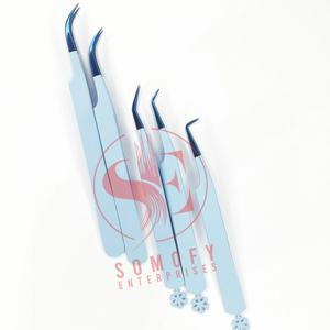 Pinzas de extensión de pestañas de acero inoxidable azul cielo de etiqueta privada puntas de fibra de volumen profesional alta cantidad fondo nuevo único - Product Image 6