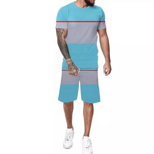Conjunto de fitness ecológico sólido de dos piezas, chándal informal, camiseta y pantalones cortos de manga corta para hombre de verano 2021 - Product Image 4