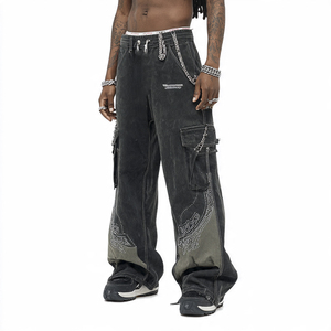 Pantalons de survêtement amples pour hommes, vintage, délavés au soleil, avec patch brodé, imprimé en molleton, streetwear, vente en gros de logos - Product Image 5