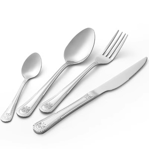 Luxe gravé poignée lourd hôtel couverts miroir polonais mariage événement couverts dîner couteau cuillère fourchette ensemble - Product Image 1