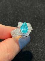 Bague Religieuse en Tourmaline Verte Paraiba Rare pour Femme, 1,45 ct, Coupe Poire, Argent Sterling 925, Pierre Précieuse Certifiée IGI, Cadeau de Luxe pour Épouse