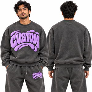 Top Quality 100% Cotton Acid Wash Men's Hoodies Sweatshirts Pullover Streetwear <b>Tracksuits</b> Heavyweight Puff Printing Hoodie Men - Product Image 3